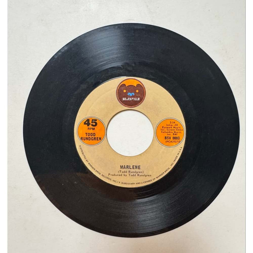 1972 Bearsville Records 45 RPM Todd Rundgren “1 Saw The Light”